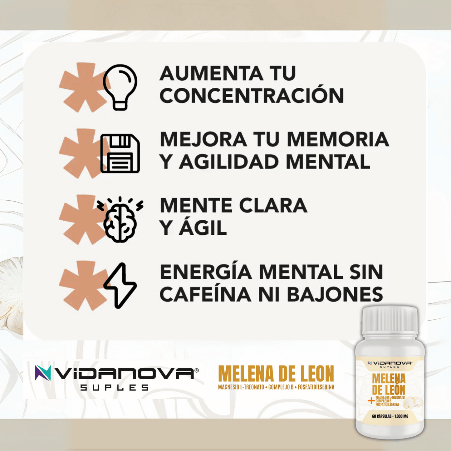 🧄 MELENA DE LEÓN FORTIFICADA con Mg+cB+PS 1000MG 🧠