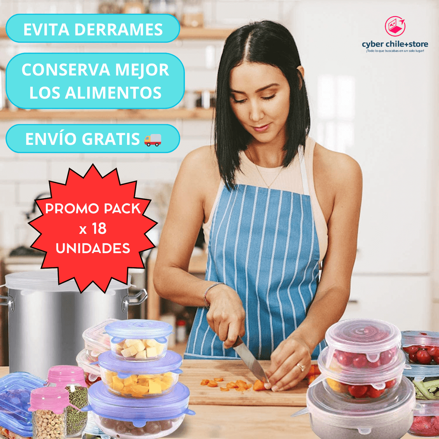 🔥¡Promo Pack x18 Unidades!🔥 Tapas De Silicona Ajustables y Reutilizables