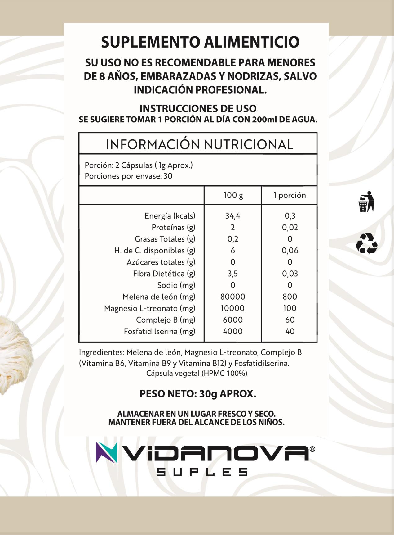 🧄 MELENA DE LEÓN FORTIFICADA con Mg+cB+PS 1000MG 🧠